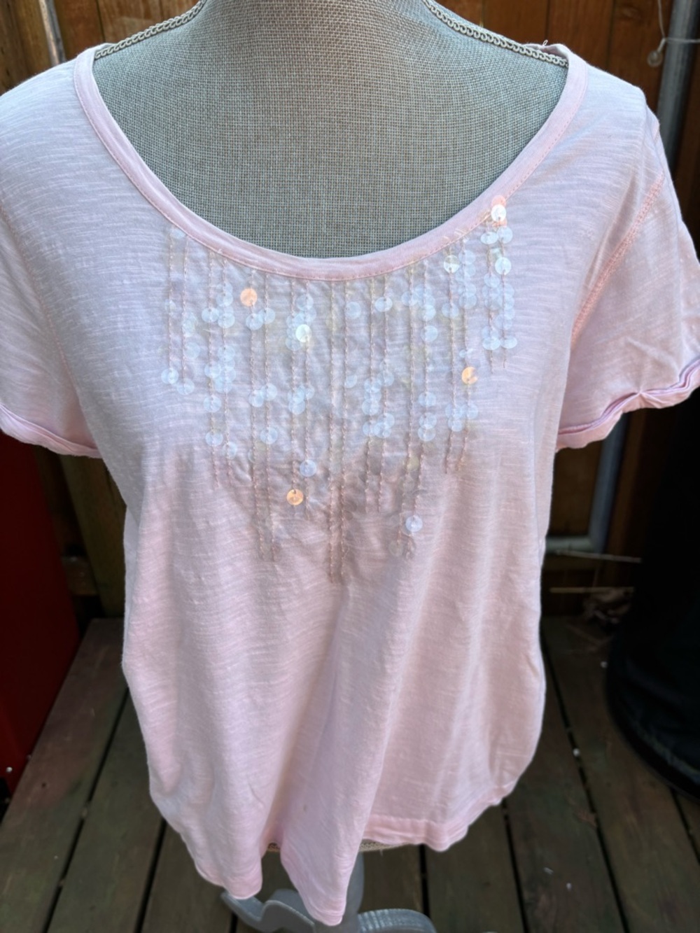 VTG Polo Jeans Co Ralph Lauren Sequin Fringe Tee L Pink 90s Y2K
